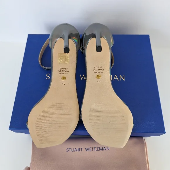 Stuart Weitzman Metallic Gunmetal NUDISTCURVE Sandal Size 10 - Picture 6 of 9